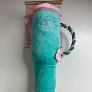 Paris Hilton Plush Teal Bottle Toy with Pink Trim for dogs